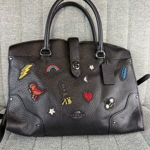 Coach Mercer 30 Embroidered Satchel Black Leather